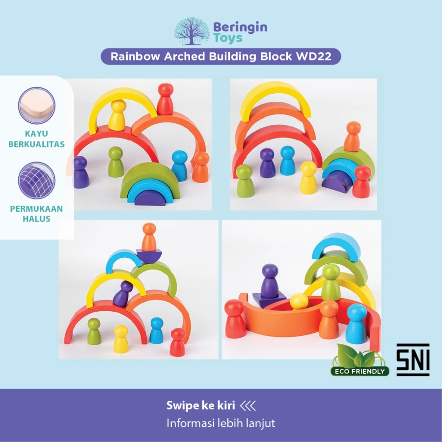 Mainan edukasi anak Beringin Toys Wooden Rainbow Block WD22 MG21