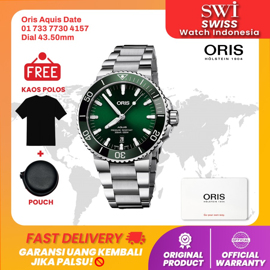 Jam Tangan Pria Oris aquis date 01 733 7730 4157 Green Dial