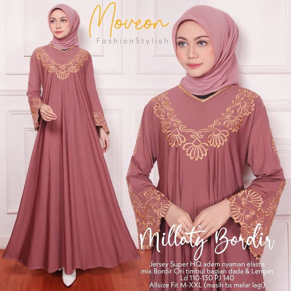 Millaty Bordir Milaty Maxy Gamis Jumbo xxxl 4L Ld 130cm Jersey Motif Bordir Arabian Abaya Gamis Lebaran Remaja Muslimah Terbaru Seragaman Pengajian Murah Mila Dress Wanita Muslimah Syar'i Gamis Polos Warna Hitam Mocarose Navy Maroon Purple Greentea