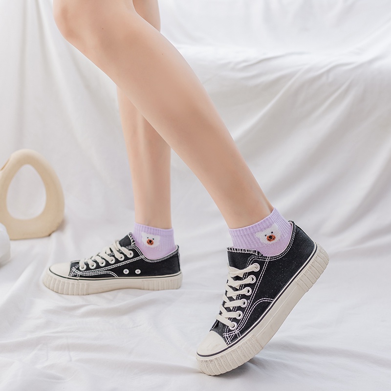 T&amp;Y Kaos Kaki Wanita Pendek Motif Beruang Ungu 6584 Kaos Kaki Pendek Fashion Korean Unisex Semata Kaki Purple Bear Socks Import Ankle Socks Korean Model Simple Cute