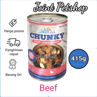 ( 6 KALENG ) Alps Natural Chunky Rasa Beef Makanan Kaleng Anjing 415 gram