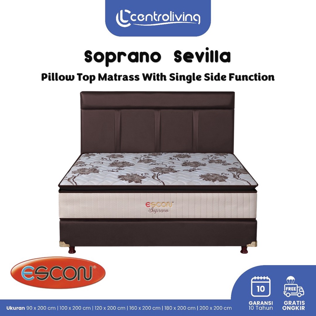 Kasur Spring bed Escon Type Soprano Sevilla Single PillowTop  -  Fullset -  Promo Berkualitas Terbai