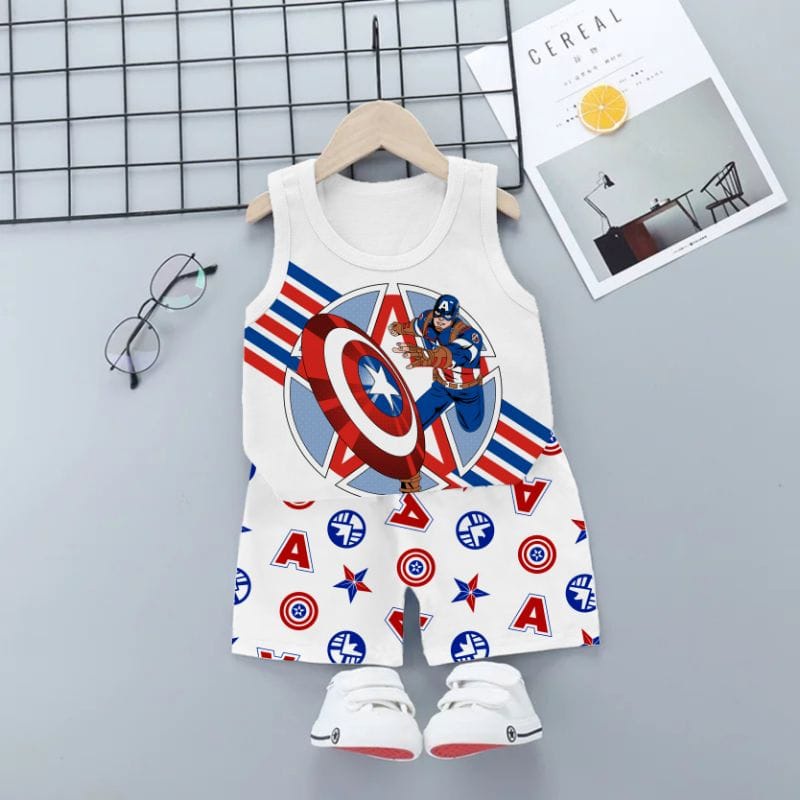 kaos baju anak singlet satu set captain america