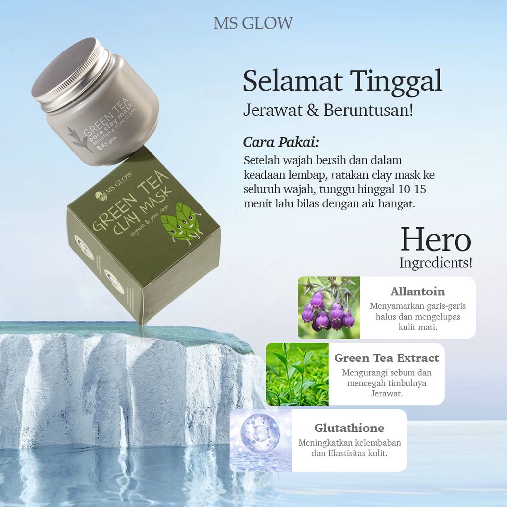 Ms Glow Clay Mask Charcoal &amp; Greentea Masker Wajah Original