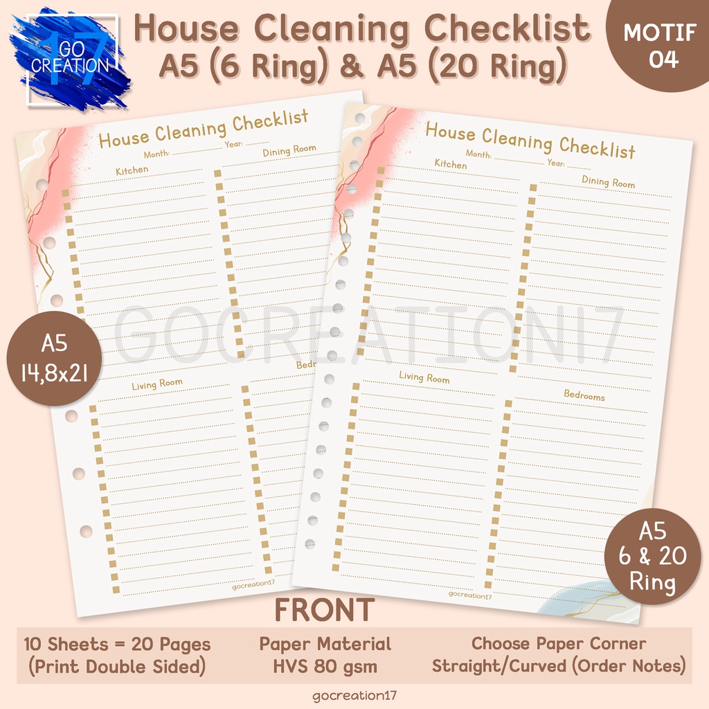 

Kertas Planner Isi Binder House Cleaning Checklist Motif Premium A5