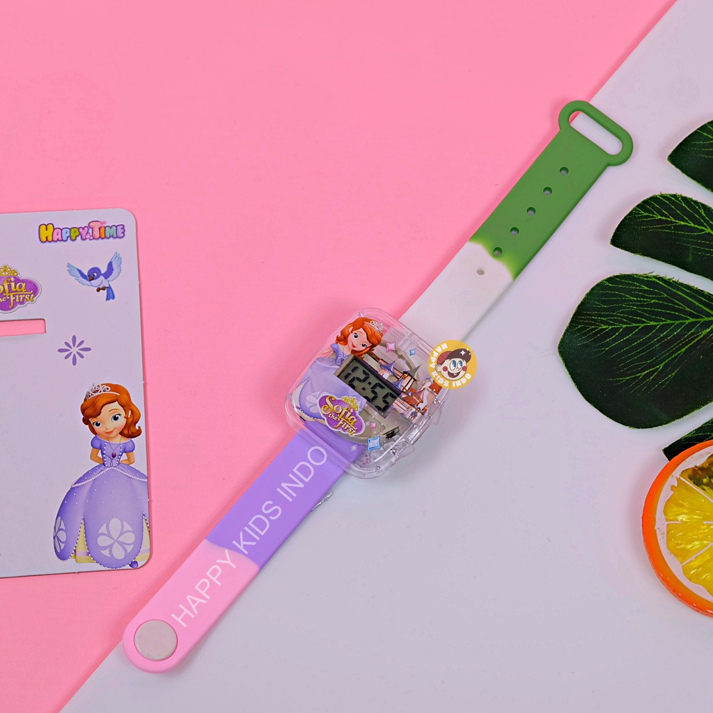 JAM KOTAK TRANSPARAN TALI KARET BERAWARNA KARAKTER KARTUN LUCU - JAM TANGAN ANAK PEREPMPUAN / JAM AN