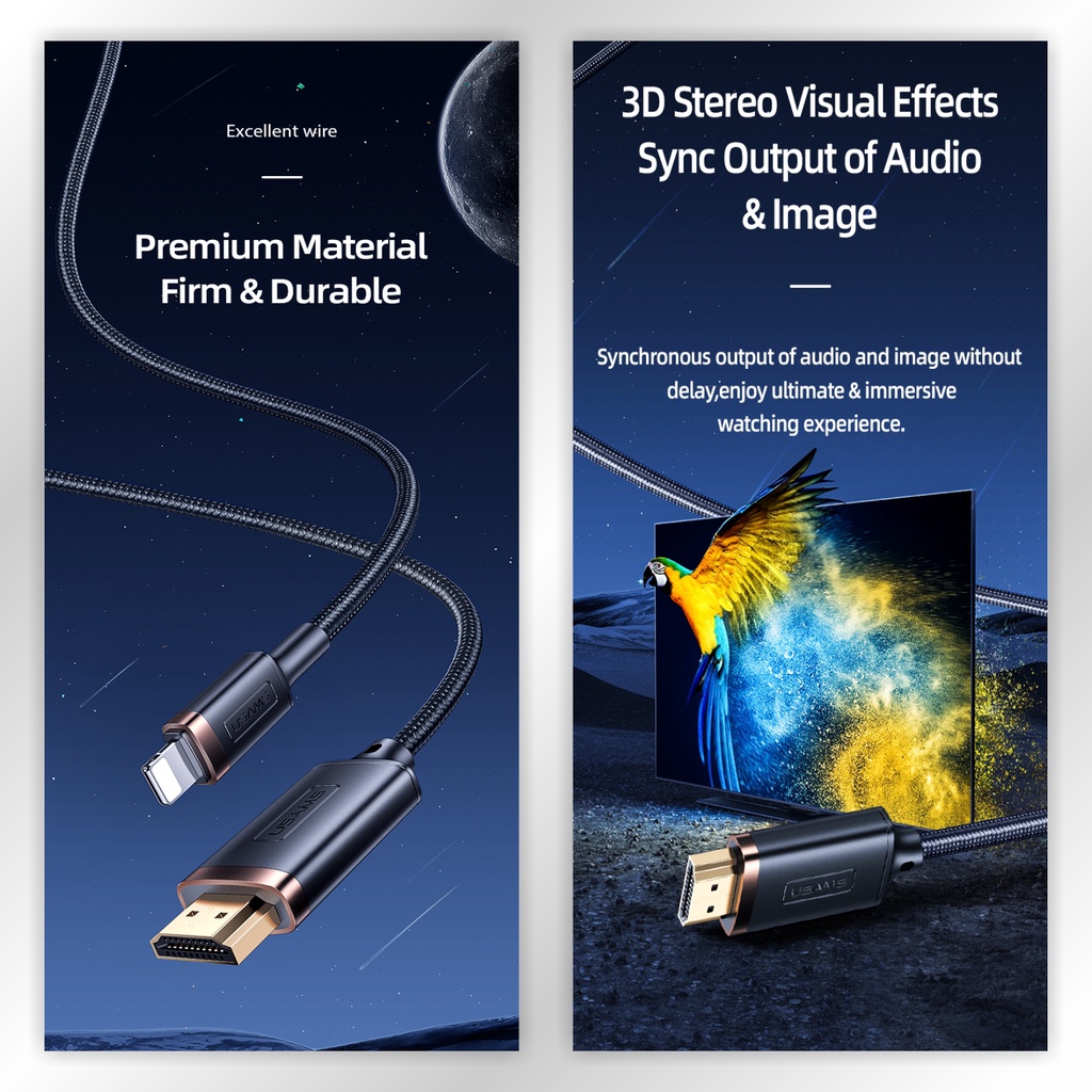 USAMS U70 Kabel Lightning to Kabel Audio Video HD Cable 2m