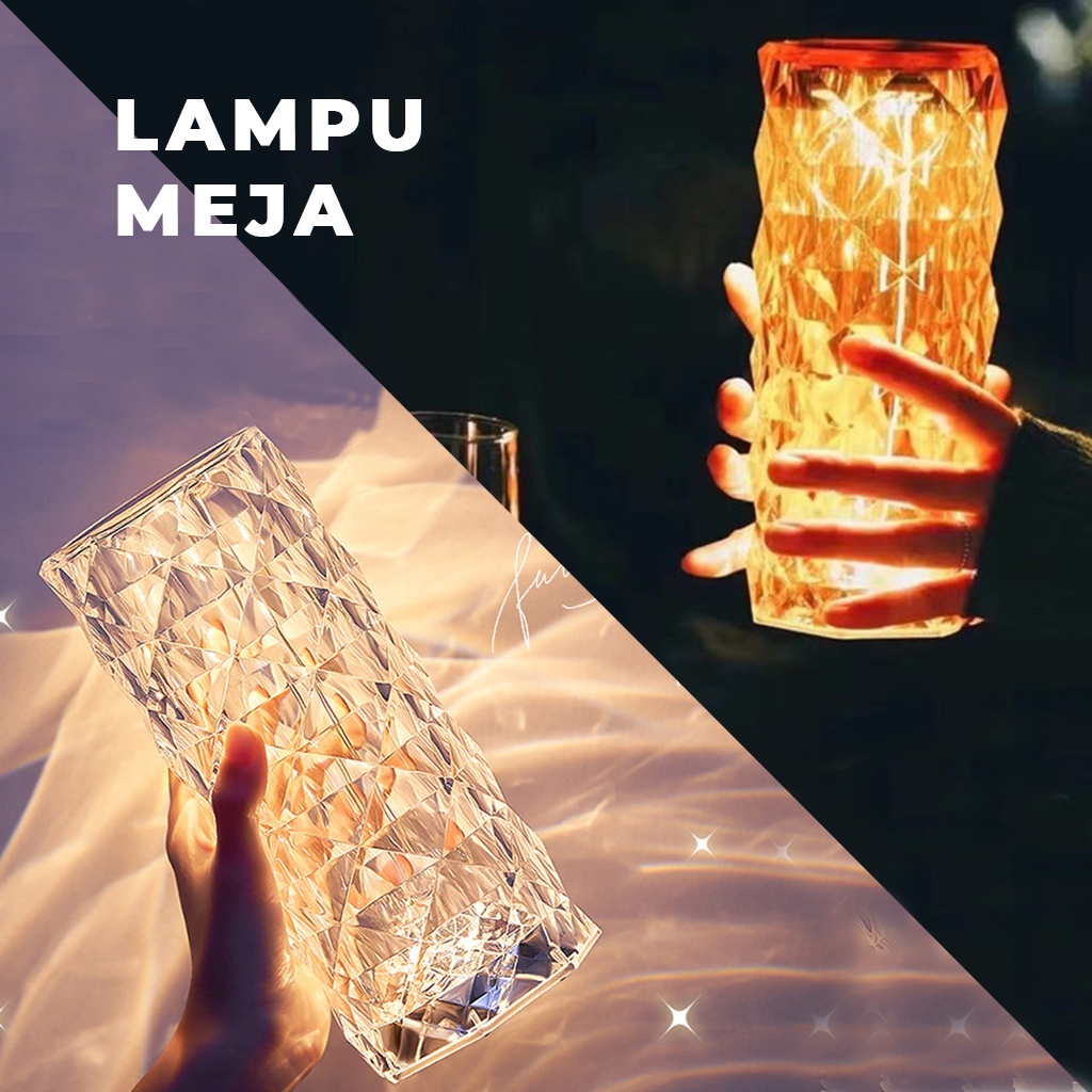 Lampu Meja Crystal Tombol Sentuh Led Aesthetic USB Charger Lampu Tidur Hias Romantic Tumblr Lamp Portable Mewah Lampu Tumbler Kristal |GROSIRXPRESS