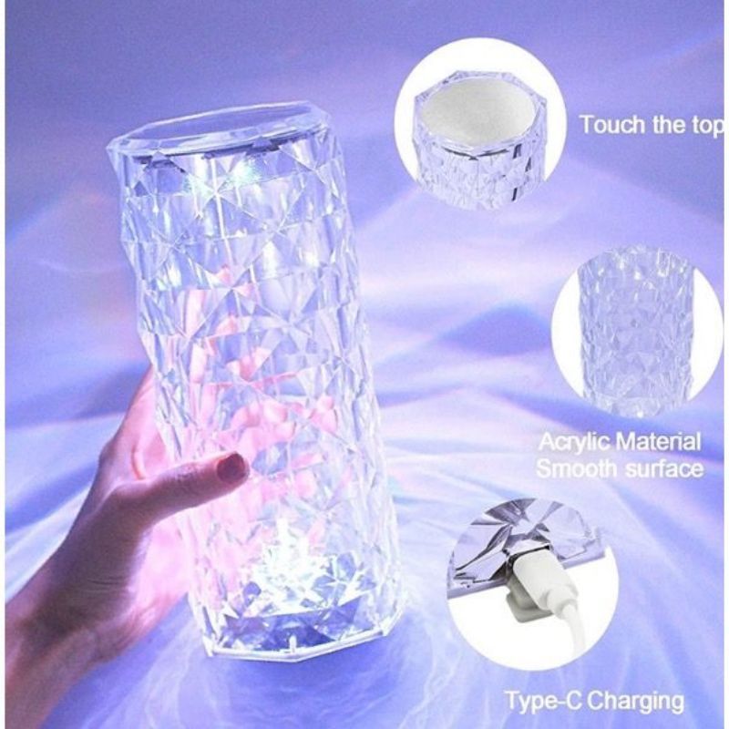 Lampu Meja Crystal Led Touch Lampu Hias Rose Diamond Aesthetic Mewah - UA