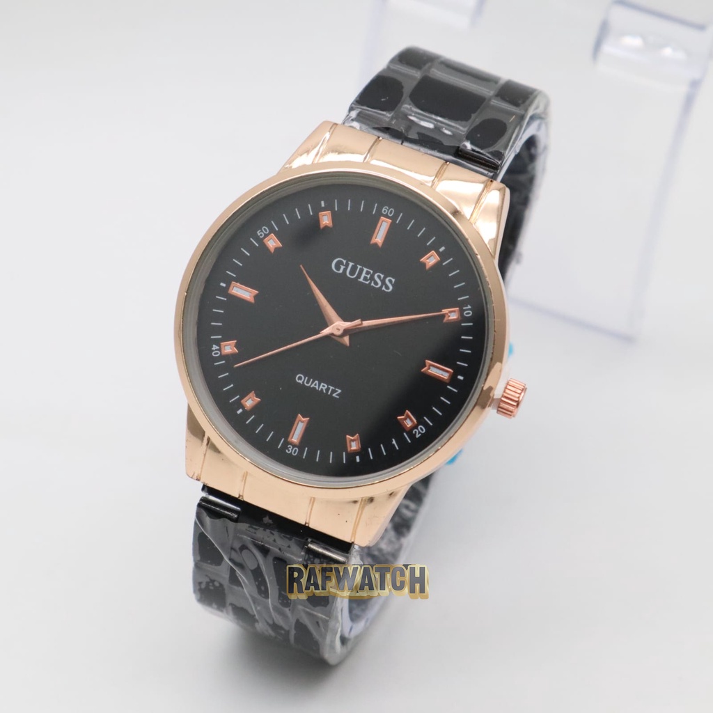 Jam Tangan Pasangan Pria Wanita Analog Casual Rantai Stainless Hitam Rose RPA7