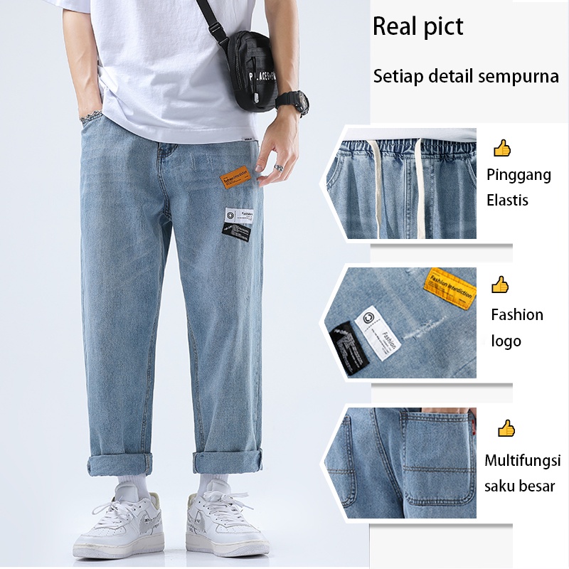 Celana jeans pria jeans karet korean style celana pensil baggy pants straight jeans standar pria celana Kulot dewasa terbaru 2023 basic pants celana pensil panjang pria