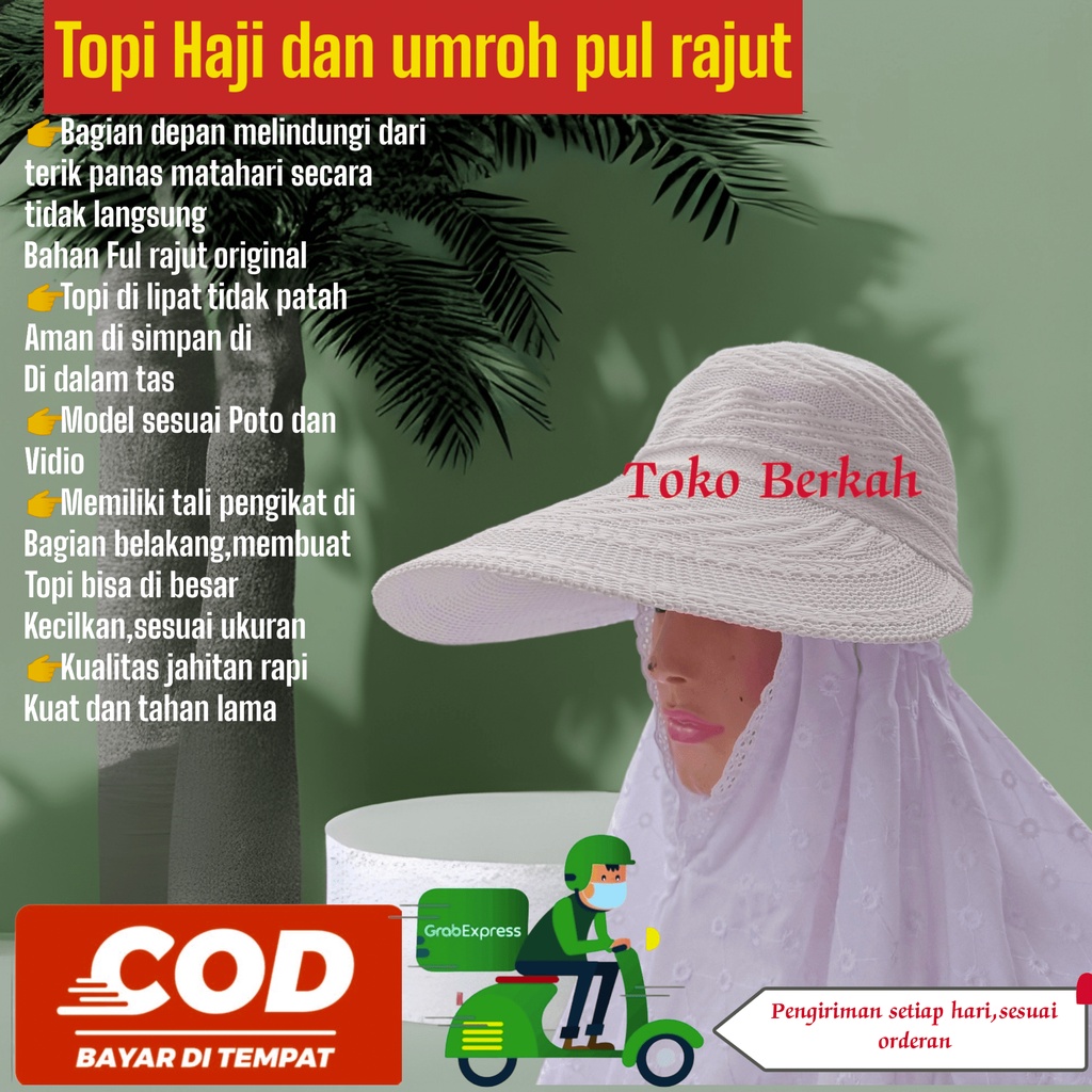 topi haji dan umroh wanita rajut feat