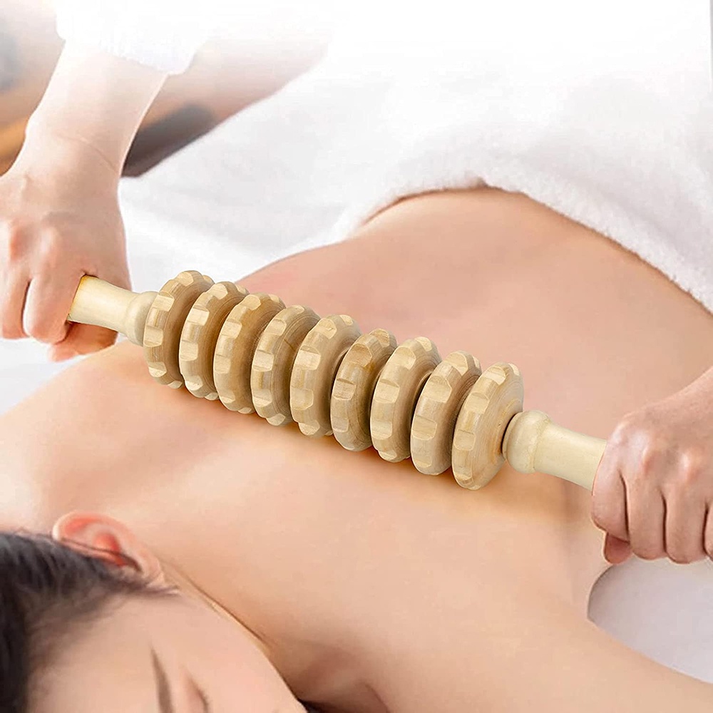 Pijat Badan Wooden Roller Massager terapi kesehatan - Brown