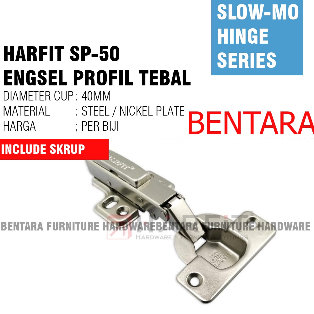 HARFIT SP50 - 40MM ENGSEL SENDOK SLOW MOTION CLIP-ON (UNTUK PINTU TEBAL)  HEAVY DUTY SOFT CLOSED CONCEAL HINGE