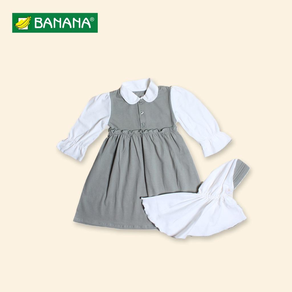BANANA Gamis Krah Bayi Perempuan Sage Green + Jilbab