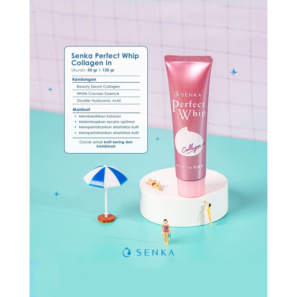 SENKA Pembersih Wajah Perfect Whip Collagen - In Facial Foam Ukuran 50gr / 120gr Senka Pink SENKA Pembersih Muka Anti Aging Kulit Kering Foam Cleanser Senka