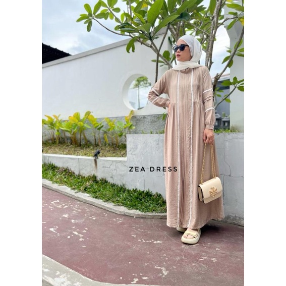 Zea Dress Bahan Polo Linen Variasi Renda Cantik