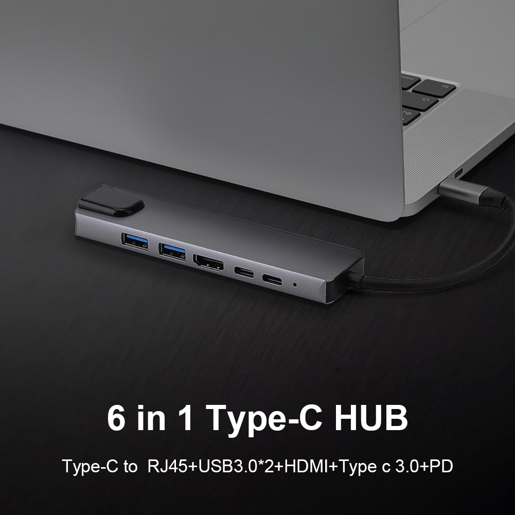 Multi USB Type C Hub 6 in 1 Docking 4K HDMI RJ45 PD USB 3.0 PC Macbook