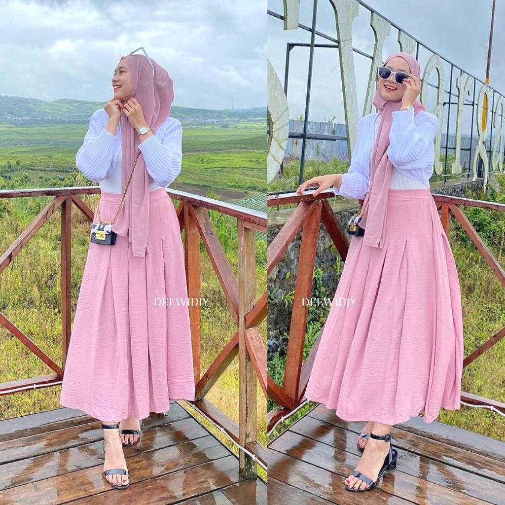 ROK PANJANG CRINCKLE / ROK PANJANG KERJA WANITA / ROK PAYUNG / ROK A-LINE / ELLE SKIRT DEEWIDIY