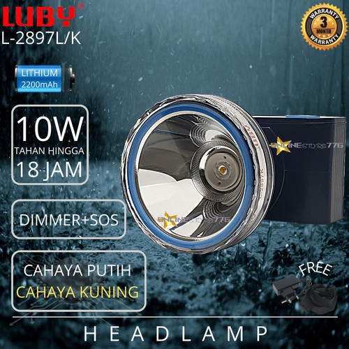 Luby Senter Kepala / Headlamp 10 Watt L-2875 L LED Cahaya Putih Awet &amp; Tahan lama