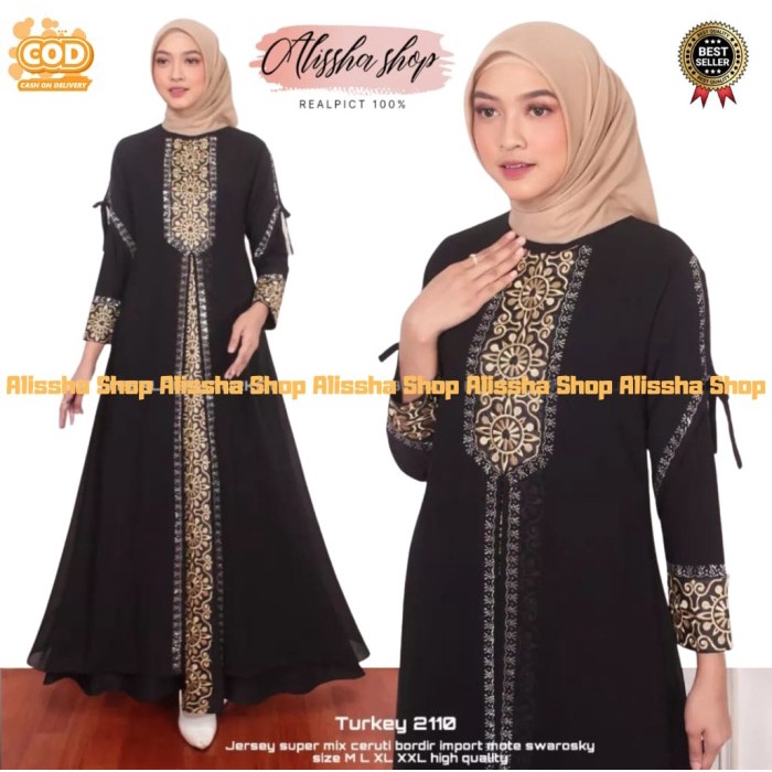 Gamis Gamis Abaya Turkey /Gamis Abaya Arab Turkey #2110 Jersy Import Premium - Hitam, M(H4K1) Gamis 