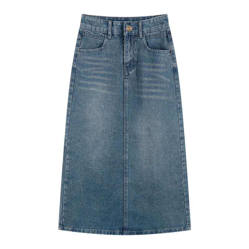 ROK Jeans Wanita Biru Retro / Highwaist Kasual Rok A-line Denim Wanita Korean