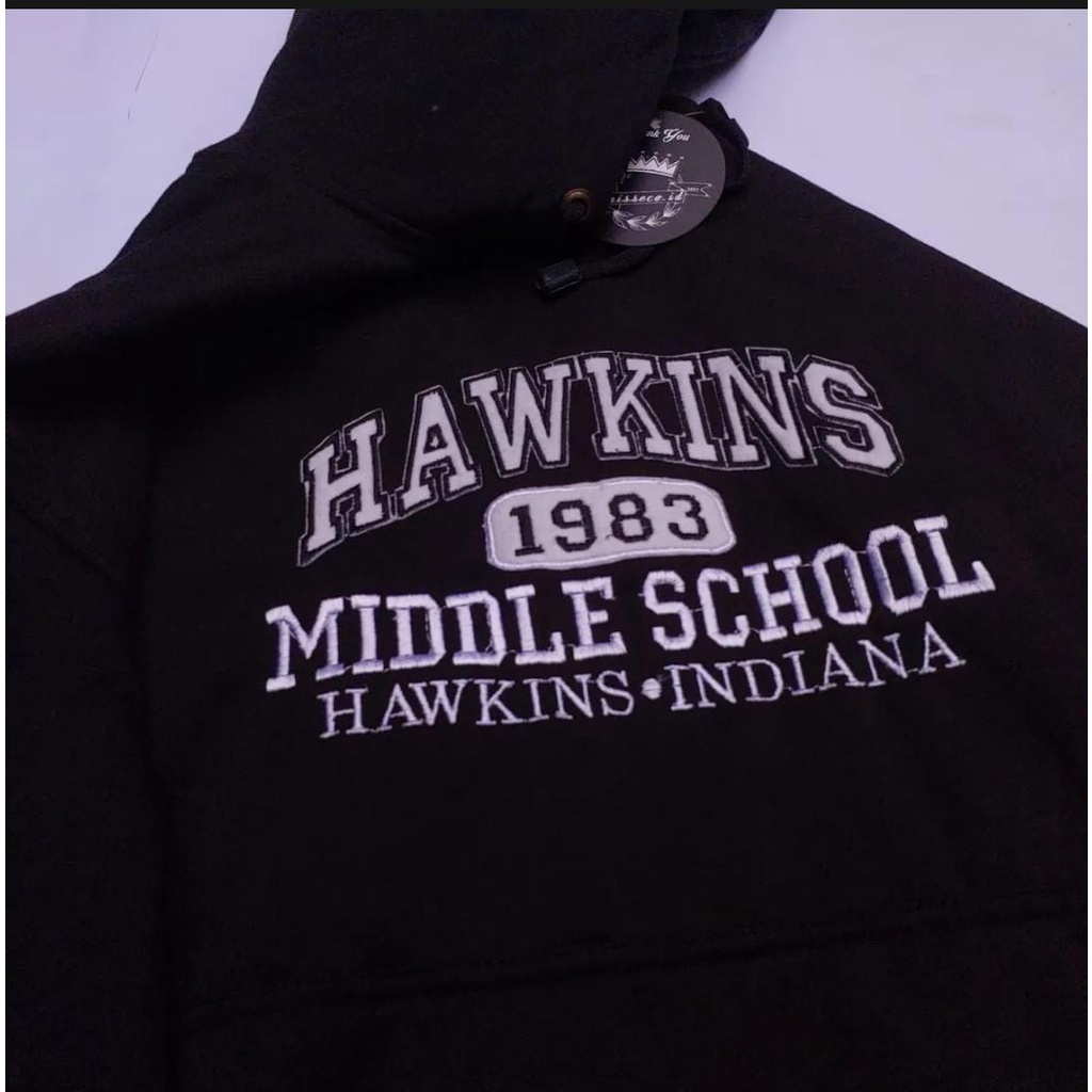 Jaket Sweater Hoodie HAWKINS Middle School 1983 embroid Logo Bordir Premium - Jaket Hoodie Pria Terbaru Sweater Wanita Aesthetic logo bordir Bahan Tebal Gramasi 280