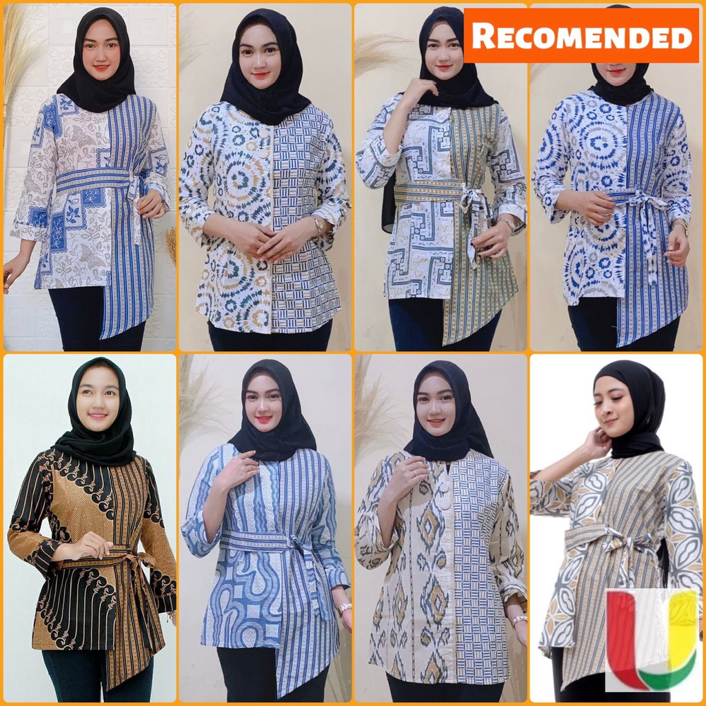 Batik Usman - Atasan Batik Wanita Modern Monalisa Asli Pekalongan Blouse Batik Lengan Panjang by Adiba Batik