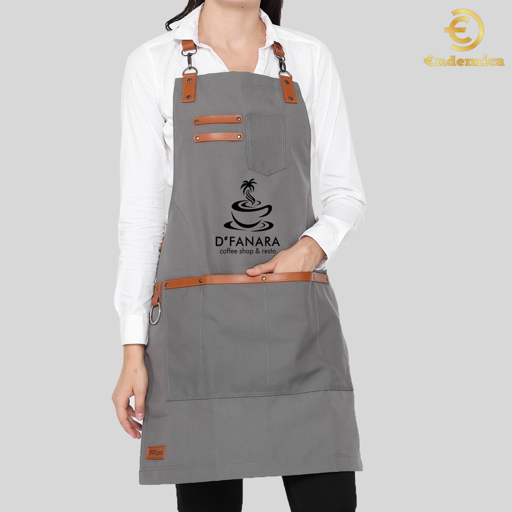 Full apron barista celemek barbershop celemek cafe kanvas PVC Waterproof 100 % &amp; synthetic leather varian warna