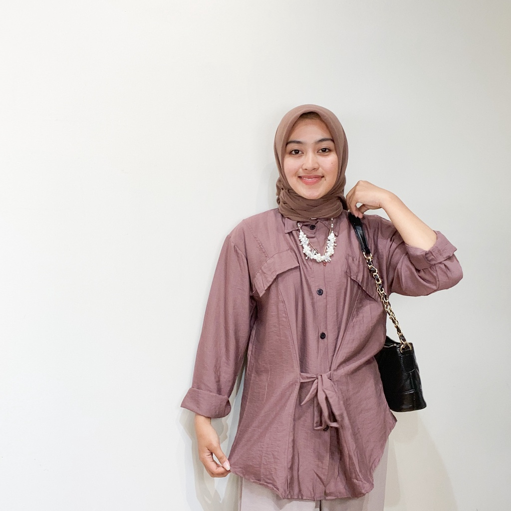 Neila Blouse Atasan Wanita Polo Linen / Atasan Polo Linen