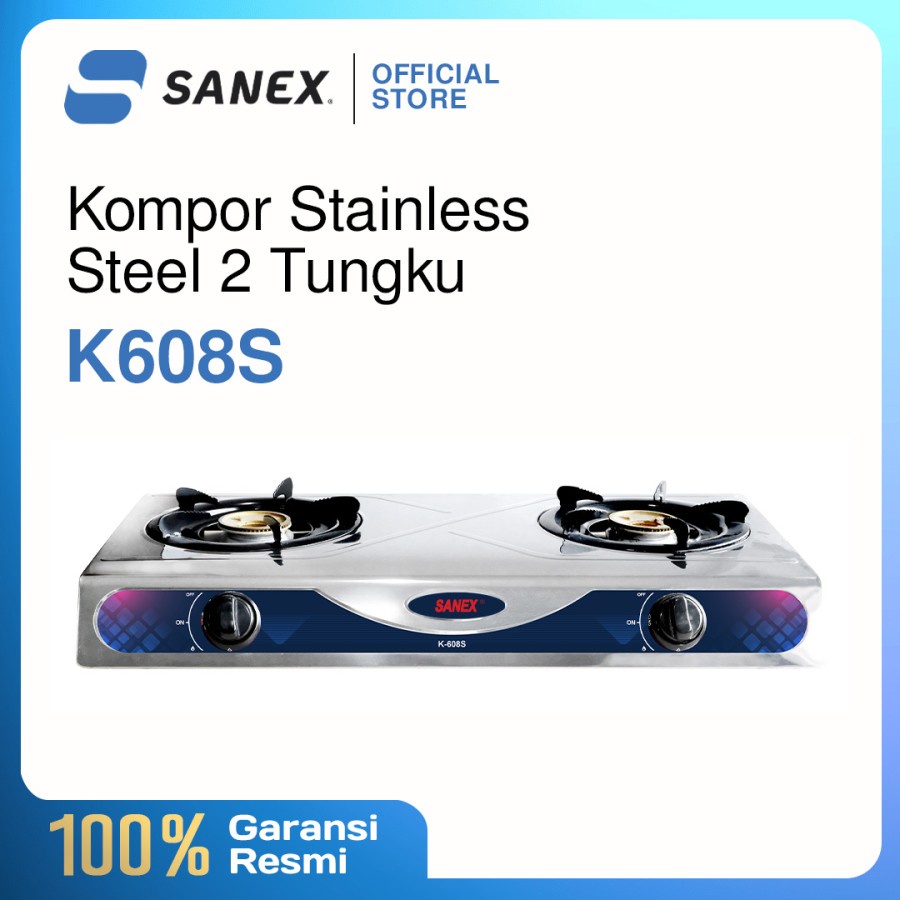 Kompor Gas 2 Tungku Sanex K-608S MURAH Stainless