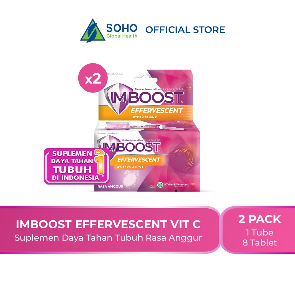 Imboost Effervescent With Vitamin C Rasa Anggur - 1 Tube @8 Tablet-Paket isi 2