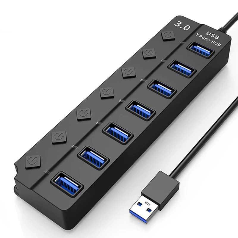 USB Hub High Speed Extender 1xUSB 3.0 &amp; 6xUSB 2.0 With Switch - OY446 - Black