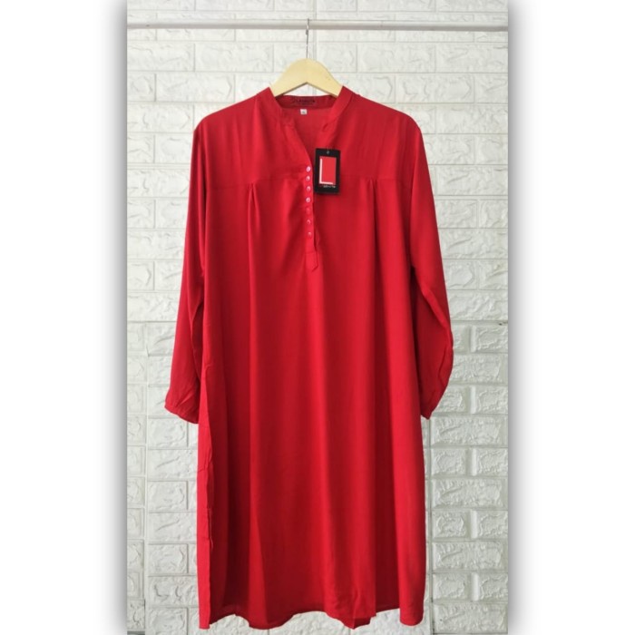 Gamis Set Tunik Polos Rayon Merah Cabe - M Z1U1