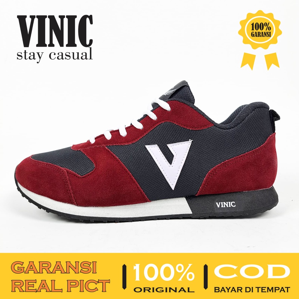 SEPATU SNEAKERS MD VINIC SPORT PRIA WANITA / SEPATU STANDAR RUNNING STYLES MODERN / SEPATU CASUAL SANTAI FORMAL MERAH HITAM