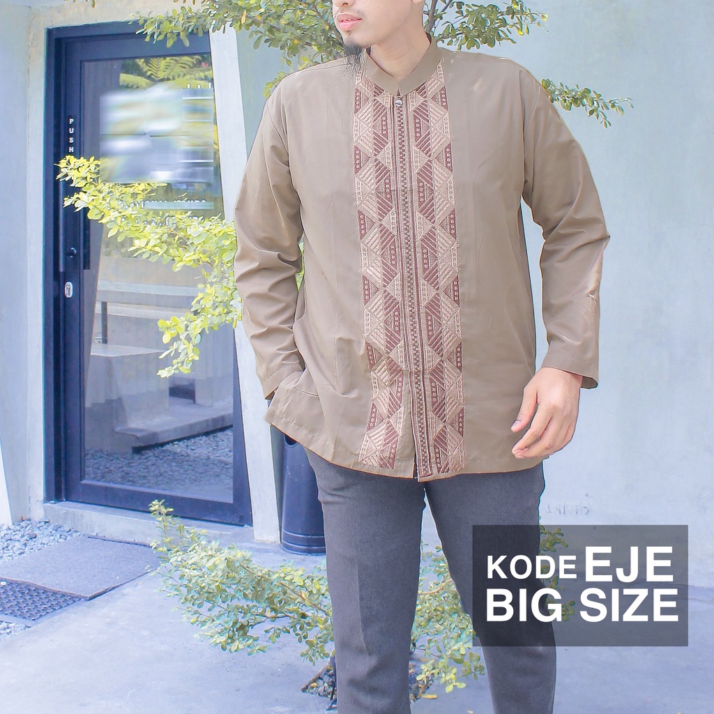 [JUMBO] Baju Koko Muslim KODE EJE Pria BIG SIZE Dewasa Lengan PANJANG warna bordir asli Grosir bahan katun ukuran jumbo