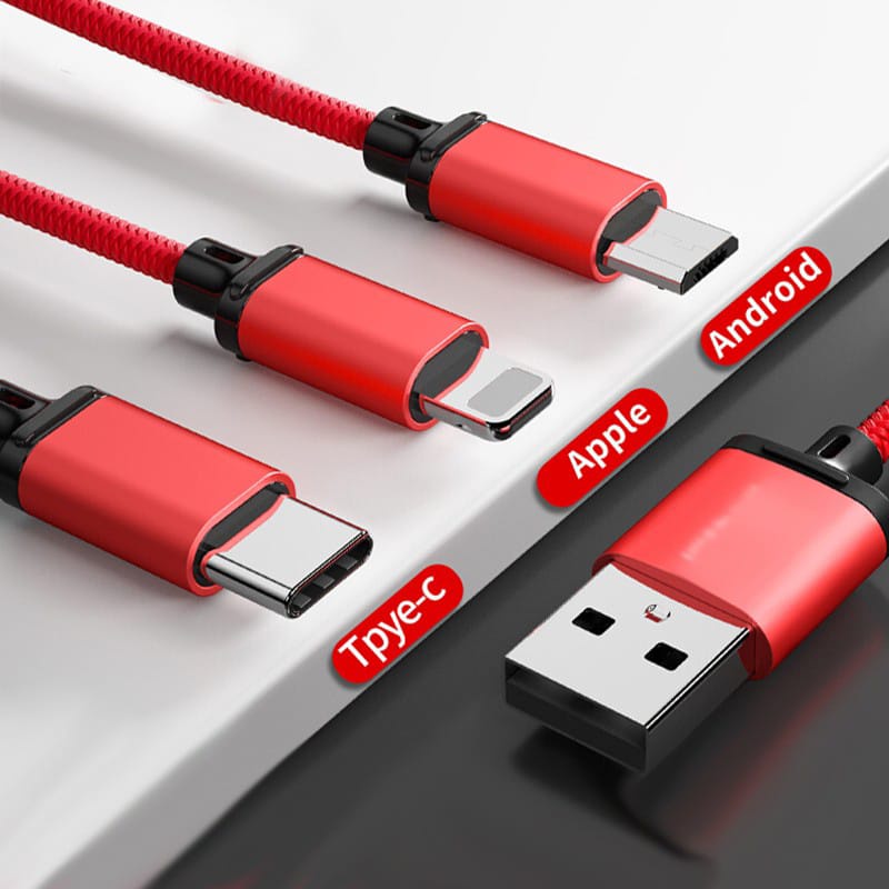 PROMO Kabel Charger 3IN1 Kabel Data USB Charger iOS + Micro USB + Type C Charger - Fids Stor