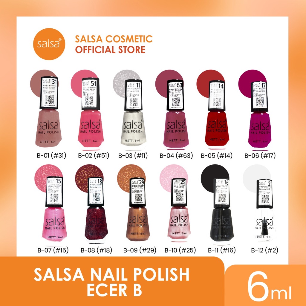 SALSA Nail Polish Indonesia / Cat Kuku / Nude 1 2 Glam Glamour Set A B / Peel Polish Kutek Halal Off Lupas Breathable Hijab Friendly / Color Pewarna Warna Matte Glossy Nude Bening / Satuan Ecer Full Set Paket / Cosmetic Beauty Tools Aksesoris / Varnish