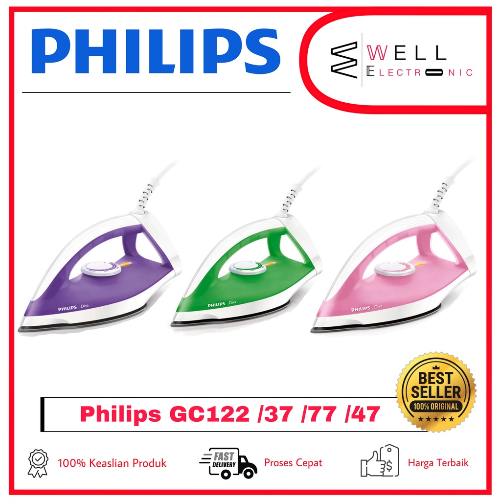SETRIKA PHILIPS CLASSIC DRY IRON GC122/37 UNGU GC 122 - GARANSI RESMI 2 TAHUN