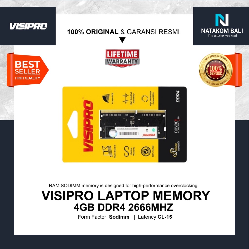 RAM SODIMM VISIPRO 4GB DDR4 2666MHZ