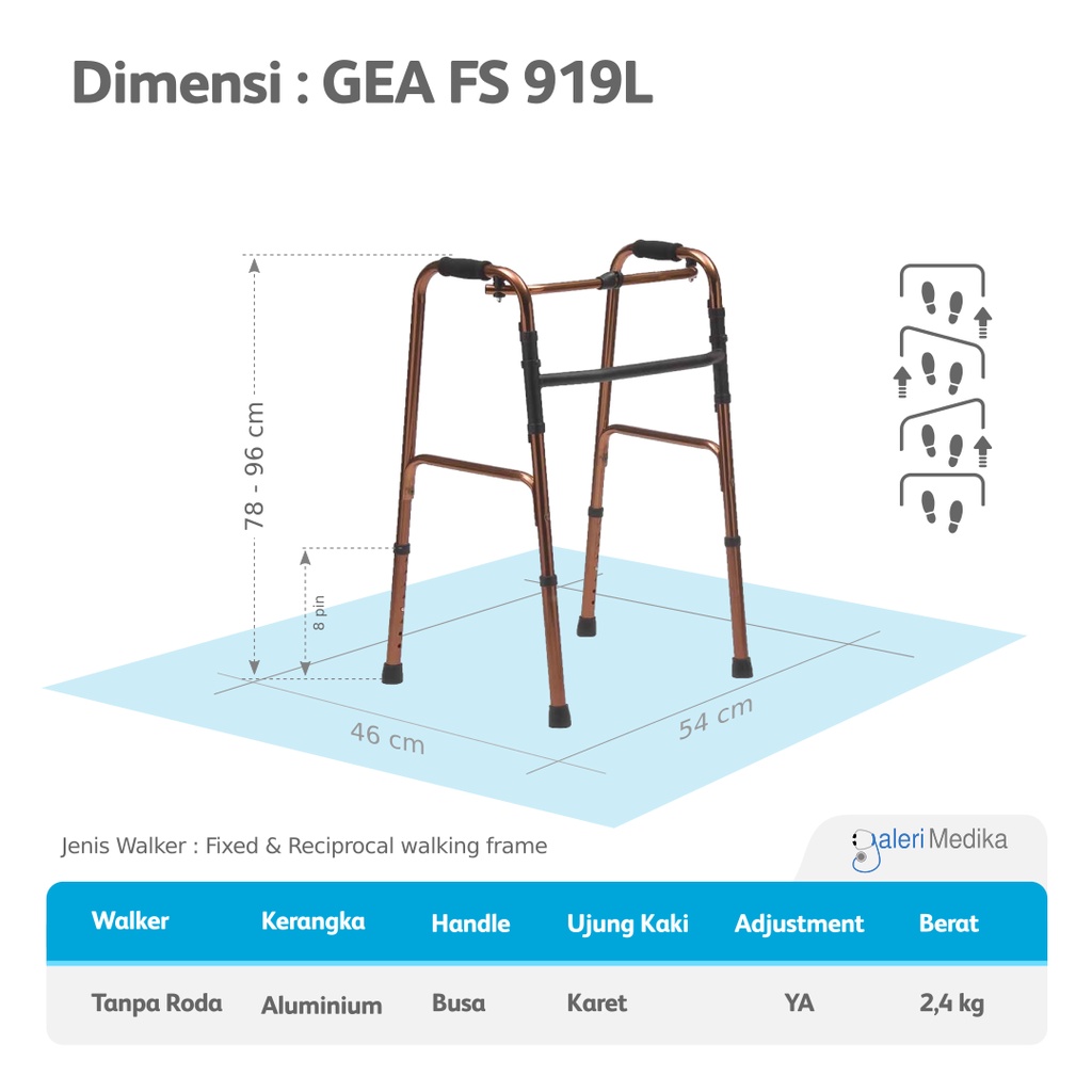 Walker Alat Bantu Jalan / Alat Latihan Berjalan GEA FS919L / FS-919L / FS 919 L Warna Gold