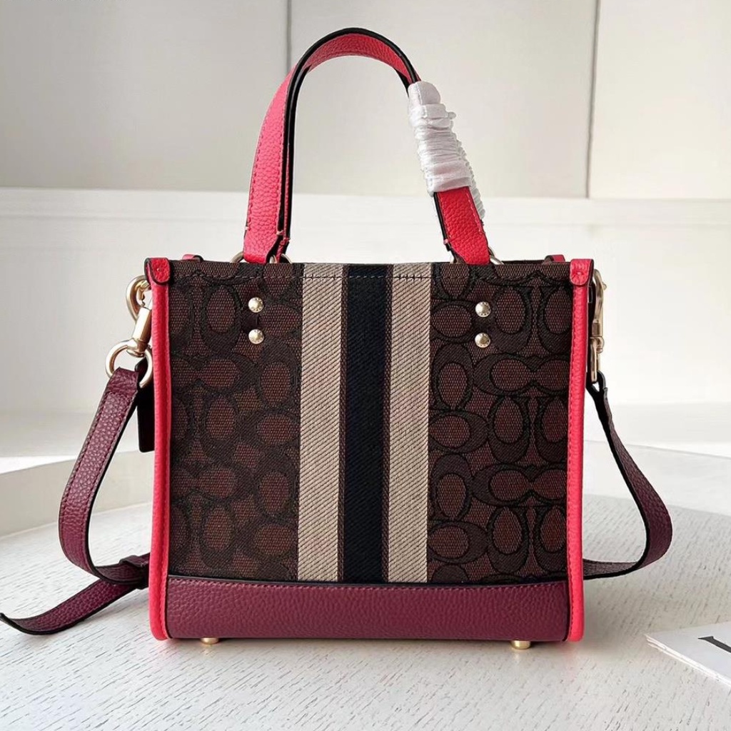 TAS WANITA SELEMPANG 7083 TAS SELEMPANG WANITA TOTE 22 DEMSEY STRIPE PINK CROSSBODY BAG