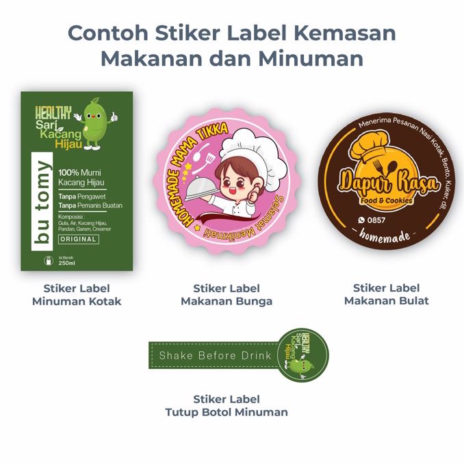 

Cetak Stiker Label HARGA PER 5 PCS Toko Kemasan Produk Custom Tinggal tempel sudah potong