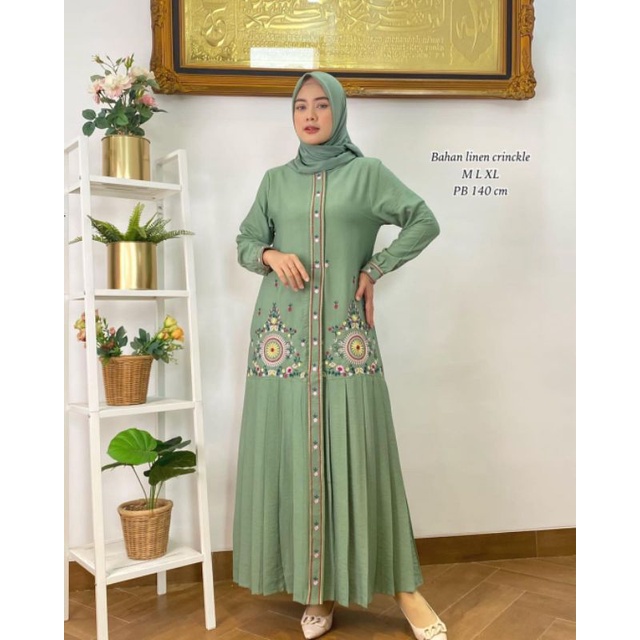 NEW COLECTION NADIRA DRESS LINEN CRINGKEL PREMIUM BORDIR BUNGA // GAMIS KATUN LINEN // GAMIS MUSLIM 