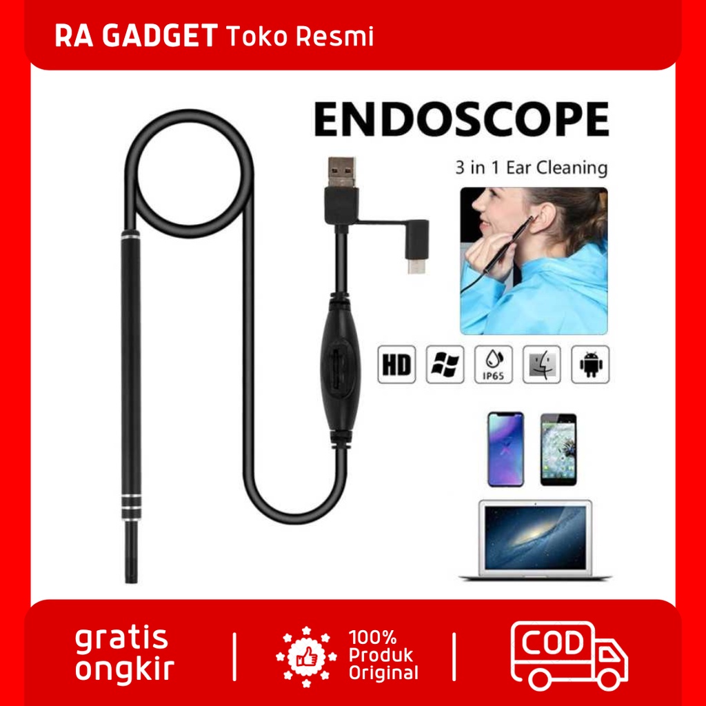 3 in 1 Kamera Endoscope HD Visual USB Earpick Camera 6LED / Kamera Endoskop Endoskopi Android Pember