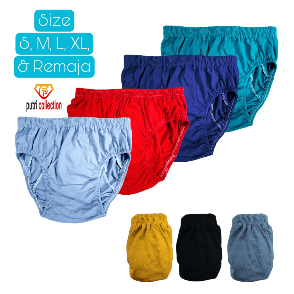 12 PCS Celana Dalam Anak Laki Laki POLOS KAIN KATUN 1 - 15 TAHUN