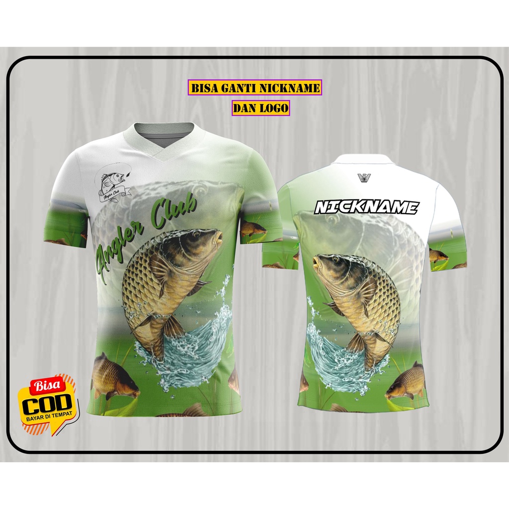 Kaos baju Mancing Ikan Mas full printing custom nama dan logo