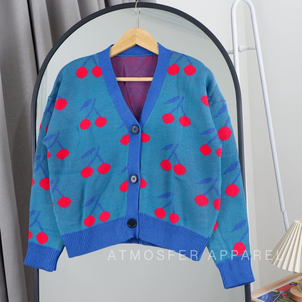 Cherry Cardigan Rajut Crop Oversize Premium Tebal | Outer Wanita Kardigan Rajut Oversize Crop Korea 