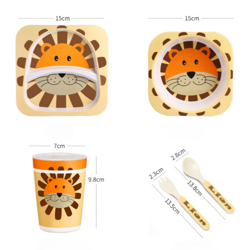 T24 - 5 PCS Feeding Set Bamboo Set | Alat Makan Anak Karakter Lucu | Perlengkapan Makan Anak Bayi 5in1 MPASI