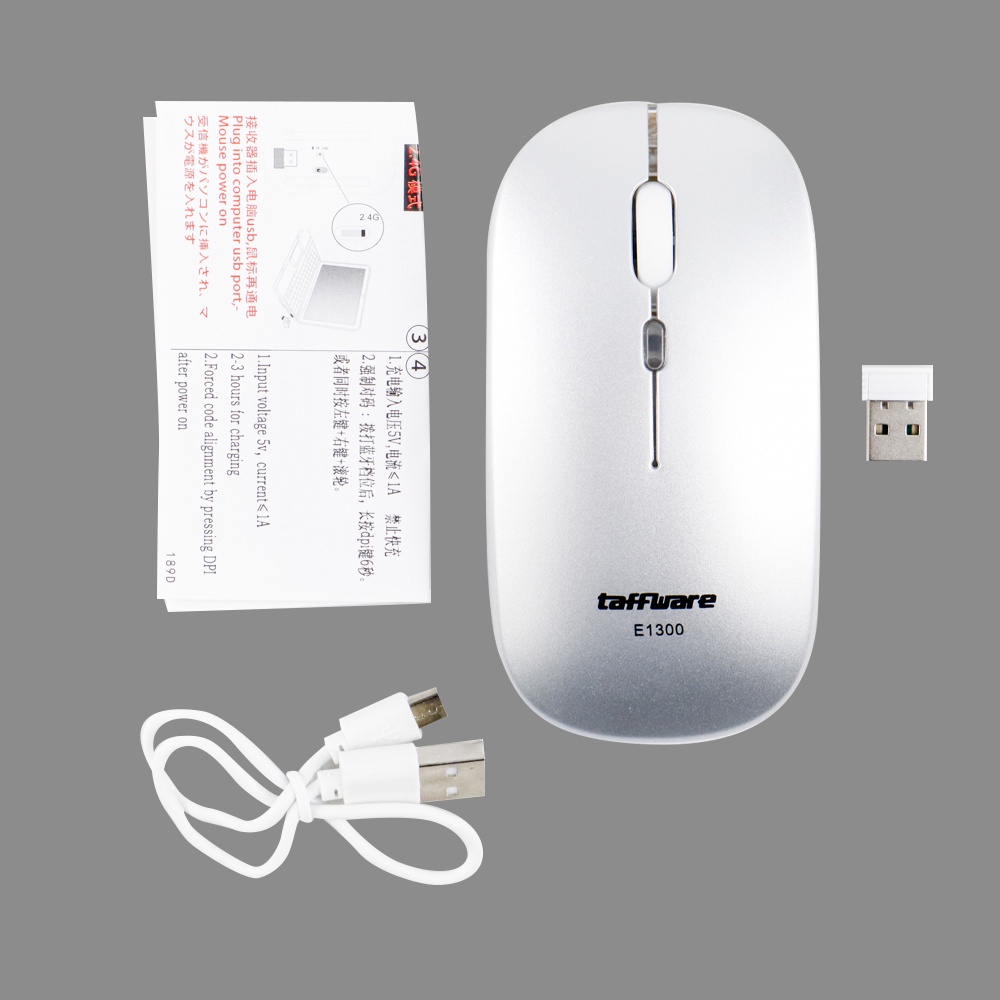 Taffware Optical Wireless Mouse Silent Click Dual 2.4GHz &amp; Bluetooth - E1300 - Silver